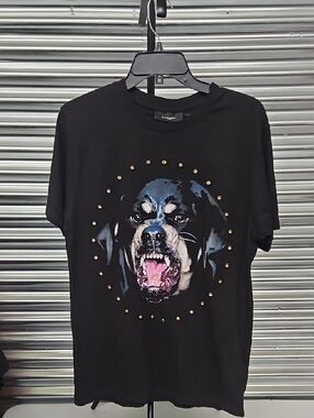 Givenchy Black Graphic Dog Tee with Gold Studs